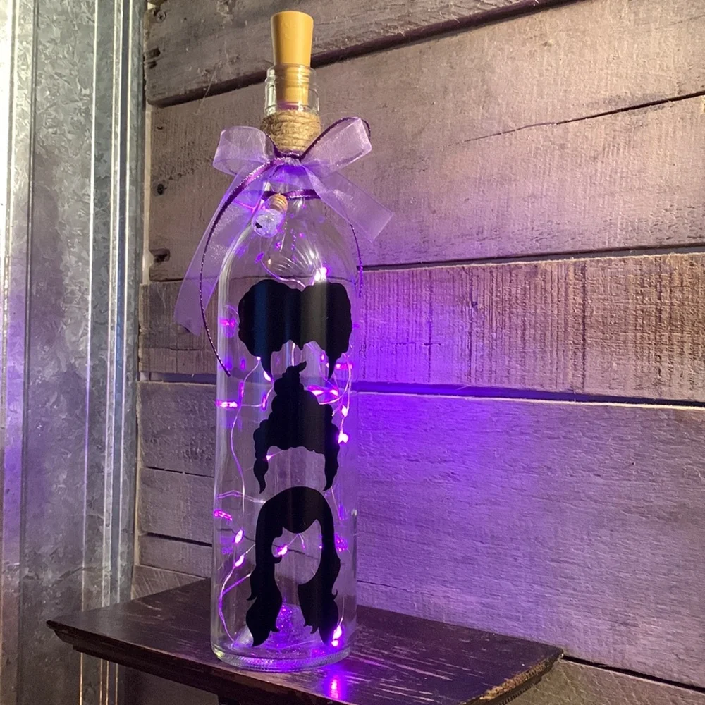 Hand Crafted- ‘Hocus Pocus’ Sanderson Sisters wine bottle lantern